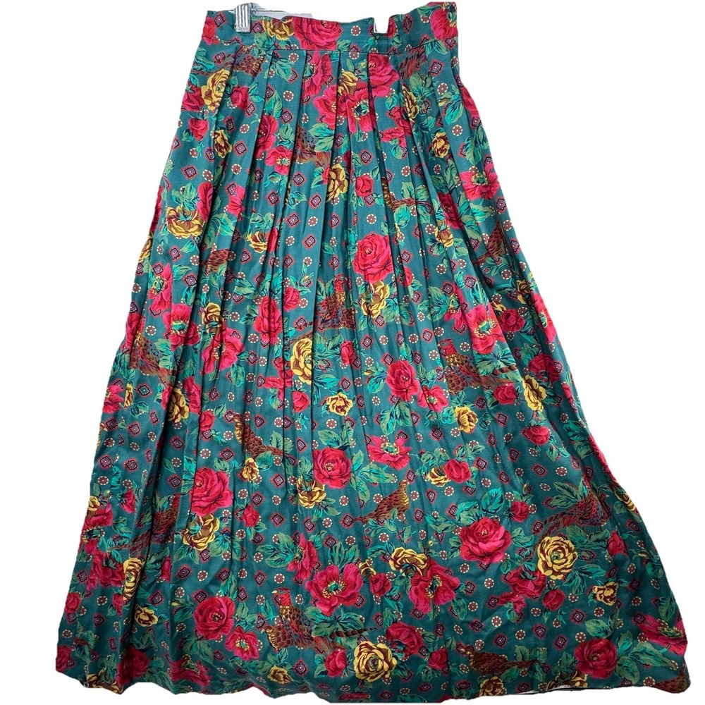 Vintage Talbots Pheasant Print Maxi Skirt 6 Made In USA Cottagecore Boho Country